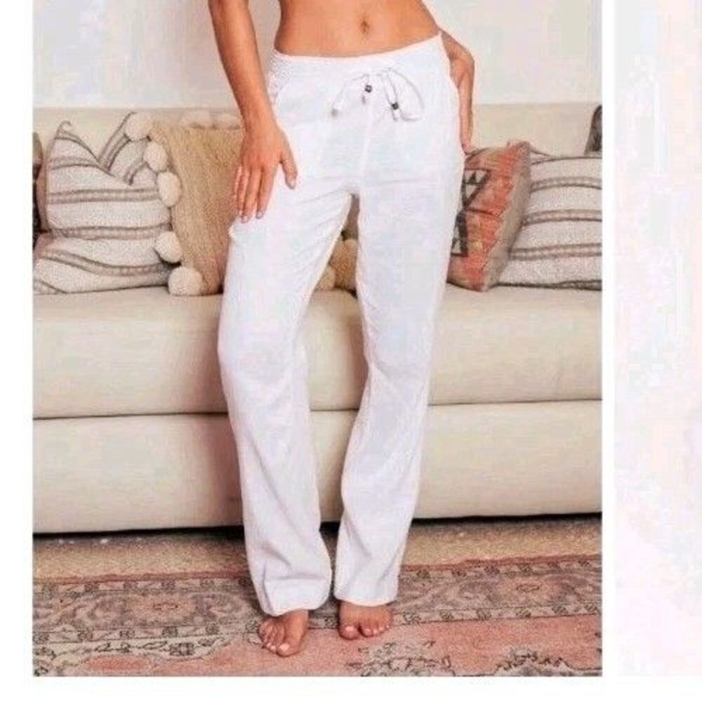 Sound/Style Smocked Wide Leg White Pants PXL Pockets Linen Blend